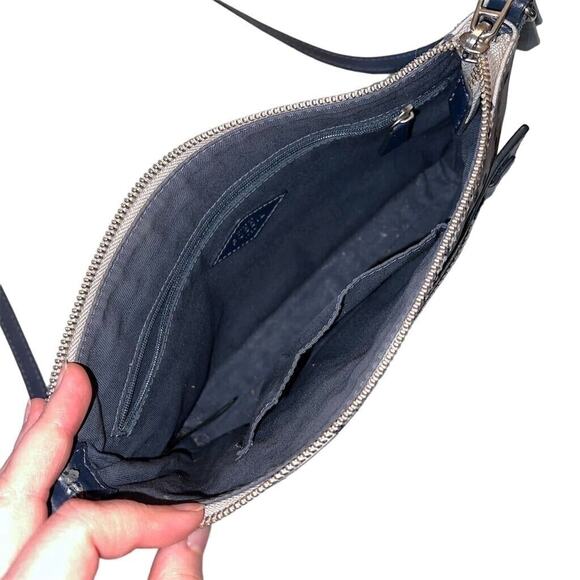 Fossil Dawson Polka Dot Crossbody Bag Purse Gray Navy Mustard Adjustable Strap - Picture 13 of 16